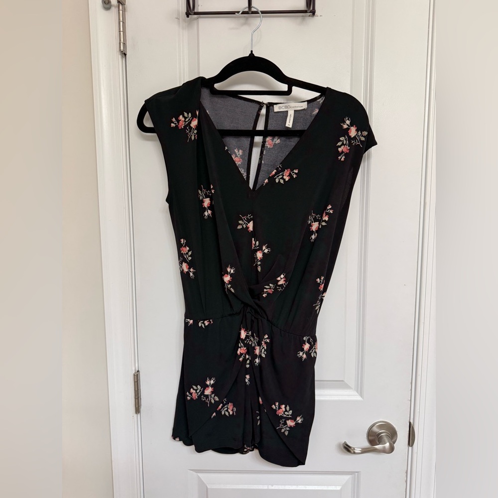 BCBGeneration Black and Pink Floral Asymmetrical Dress